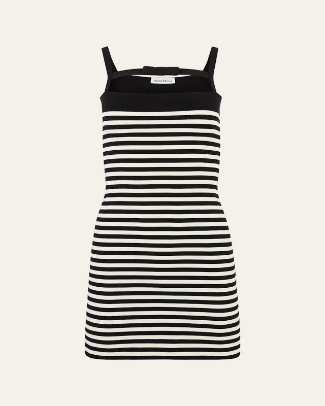 Stripe Knit Cutout Bow Mini Dress